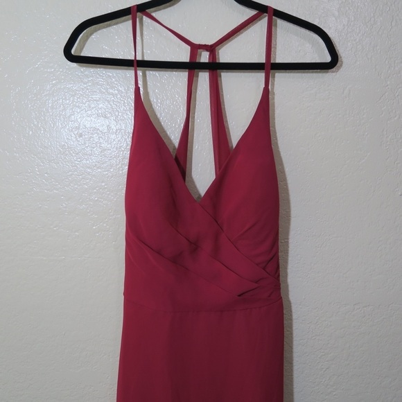 Azazie David A-line Pleated Chiffon Floor Length Dress Burgundy Formal Wedding - Picture 7 of 13